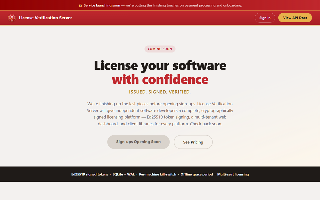 License Verification Server — screenshot