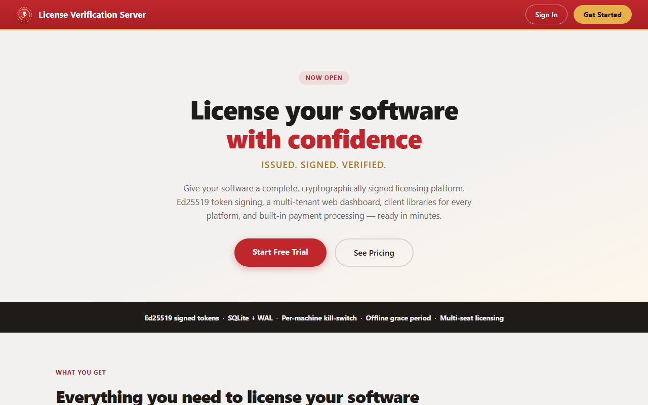 License Verification Server — screenshot